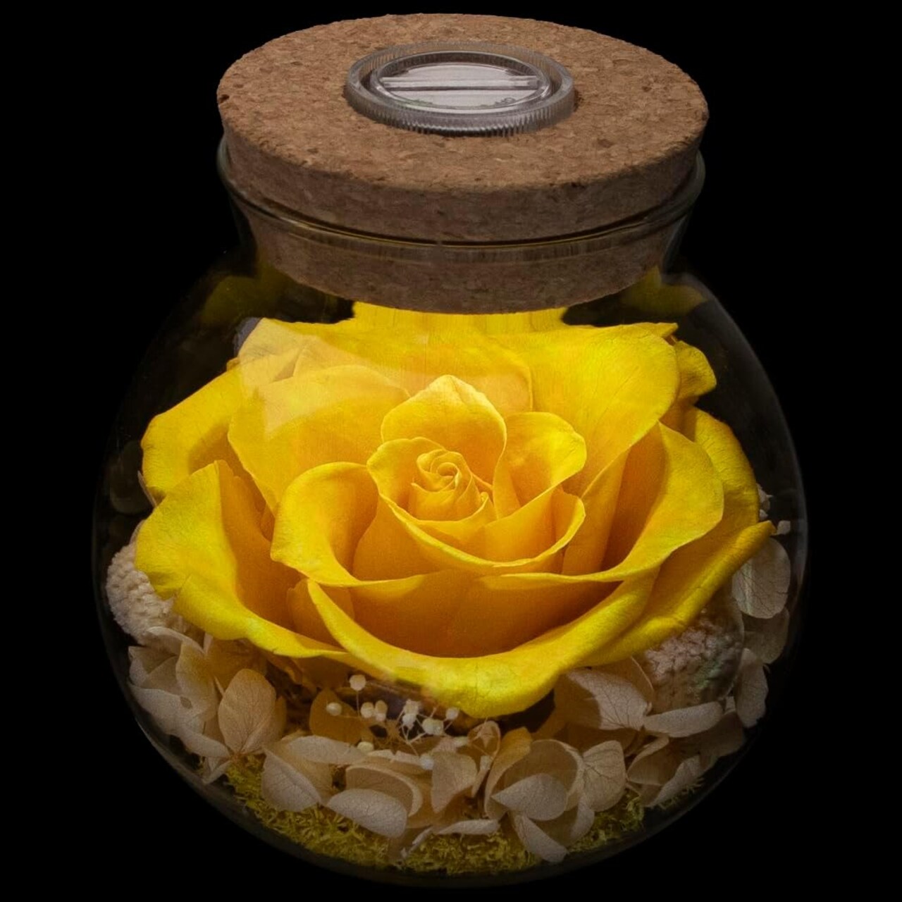 Preserved Real Roses with Colorful Mood Light Wishing Bottle, Eternal Rose, Never Withered Flowers, a Gifts for Women 4.3inch 1pcs (Yellow)